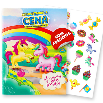 Completando a cena - atividades com adesivos: unicórnios e seus amigos