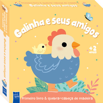 Primeiro livro & quebra-cabeça de madeira - Galinha e seus amigos