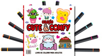 Cute & Comfy Coloring Book for Adults Edição 2 - Bold Easy - Livro de Colorir Adulto + 12 Canetas